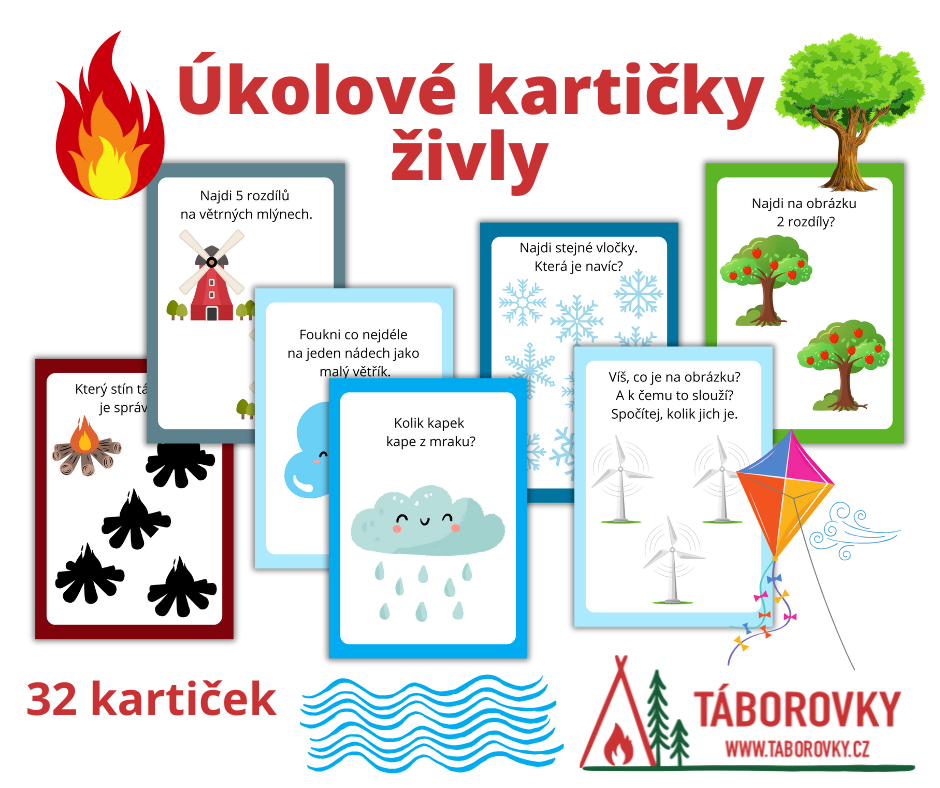 Aktivity na téma živly - úkolové kartičky vhodné na hru venku tzv. šipkovanou 